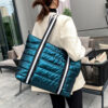 Autumn Winter Fashion Women Space Padded Bags Portable Nylon Tote Bag Solid Color Large Capacity Zipper Top-handle Bags