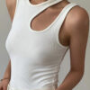 Casual white cut t shirt women round neck sleeveless korean slim t shirts women clothing 2023 summer fashion