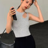 Casual white cut t shirt women round neck sleeveless korean slim t shirts women clothing 2023 summer fashion