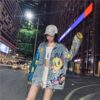 Fashion Oversize Denim Jackets Women Cartoon Sequin Stitching Embroidery Streetwear Hip Hop Vintage Outerwear Джинсовая куртка