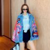 Harajuku Oversize Denim Jackets Women Oversized Jacket Patchwork Color Streetwear Cartoon Print Jean Coat Female Top