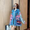Harajuku Oversize Denim Jackets Women Oversized Jacket Patchwork Color Streetwear Cartoon Print Jean Coat Female Top