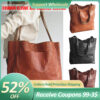Woman HandBag Vintage Women Soft PU Leather Solid Color Shoulder Bag Casual Large Tote Handbag