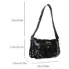 Women Fashion Shopping Bag Gothic Underarm Bag Cool Style Trendy Rock Girls Handbag Y2K Rivet Chain for Travel Vacation Daily
