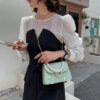 Women PU Net Yarn Flower Embroidery Shoulder Bags Messenger Bags Vintage Pearl Chain Handbags Female Fashion Flap Crossbody Bags