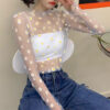 Women T-shirts Lace Sheer Tops Sexy Tees Long Sleeve Thin Mesh Shirts Daisy Ladies Top 2022 New Summer Sunscreen T shirt