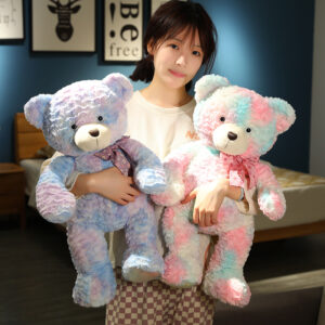 Kawaii Plush Rainbow Teddy Bear Toy Plush Stuffed Animal Doll Pillow Colorful Bowknot Bear Birthday Gift