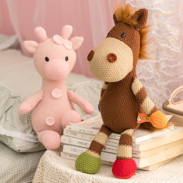 Kawaii Soft Woolen Animals Plush Doll Cotton Knitted Pink Stuffed Bear Rabbit Pig Peluches Toys Birthday 1