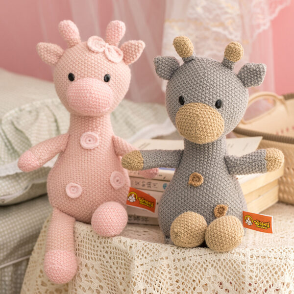 Kawaii Soft Woolen Animals Plush Doll Cotton Knitted Pink Stuffed Bear Rabbit Pig Peluches Toys Birthday 2