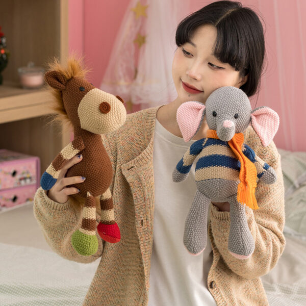 Kawaii Soft Woolen Animals Plush Doll Cotton Knitted Pink Stuffed Bear Rabbit Pig Peluches Toys Birthday 3