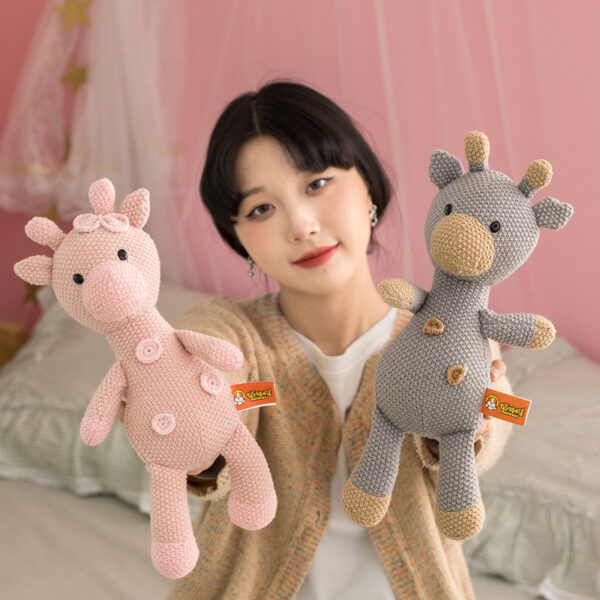 Kawaii Soft Woolen Animals Plush Doll Cotton Knitted Pink Stuffed Bear Rabbit Pig Peluches Toys Birthday 4