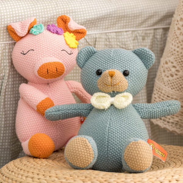 Kawaii Soft Woolen Animals Plush Doll Cotton Knitted Pink Stuffed Bear Rabbit Pig Peluches Toys Birthday 5