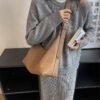 MOODS Lychee Pattern Tote Bags For Women 2023 Latest Branded Shoulder Hobo Bag Soft PU Leather Retro Large Capacity Shopper Tote