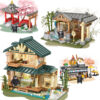New Kumamon Bear City Stree View Sakura Flowers House Building Blocks Diy Coffee Shop Country Bricks
