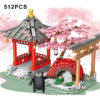 New Kumamon Bear City Stree View Sakura Flowers House Building Blocks Diy Coffee Shop Country Bricks 5