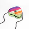 Rainbow Heart Shaped Crossbody Bag For Women, Women's Colorblock Patchwork Purses, Trendy Chain Shoulder Bag