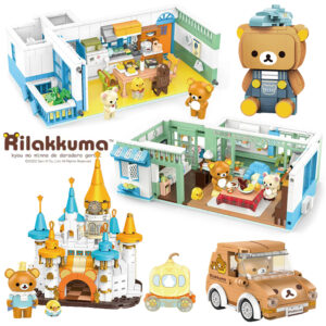 Rilakkuma Bear Castle Doll House Diy Miniature Furnitures Building Blocks Architecture Micro Assemble Bricks Toys Kid