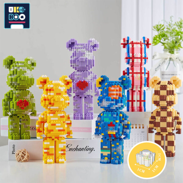 Ukboo 385pcs Moc Micro Bearbrick Blue Bear Model Building Blocks Mini Bricks Toy For Children Gift 1