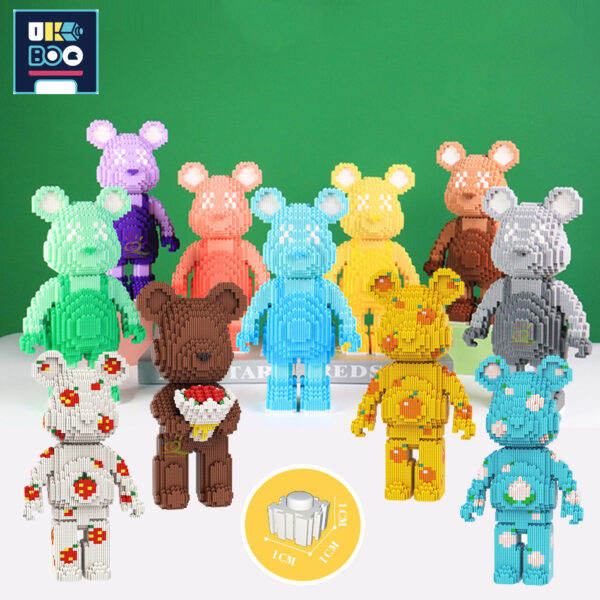 Ukboo 385pcs Moc Micro Bearbrick Blue Bear Model Building Blocks Mini Bricks Toy For Children Gift 2