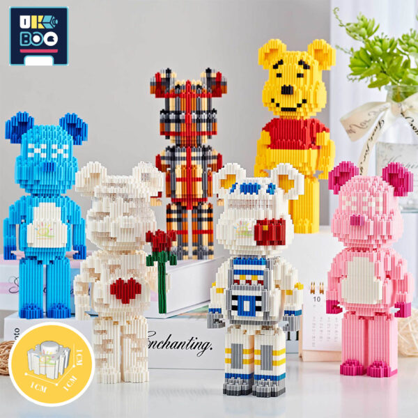 Ukboo 385pcs Moc Micro Bearbrick Blue Bear Model Building Blocks Mini Bricks Toy For Children Gift 3