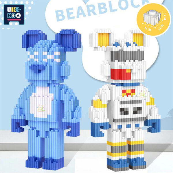 Ukboo 385pcs Moc Micro Bearbrick Blue Bear Model Building Blocks Mini Bricks Toy For Children Gift 4