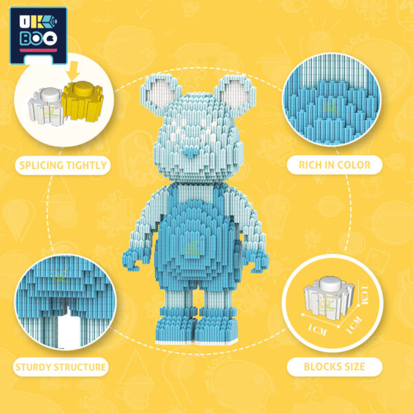 Ukboo 385pcs Moc Micro Bearbrick Blue Bear Model Building Blocks Mini Bricks Toy For Children Gift 5