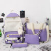 four-piece Student bag set 2024 new color matching canvas Mori shoulder female college style