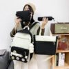 four-piece Student bag set 2024 new color matching canvas Mori shoulder female college style
