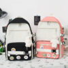 four-piece Student bag set 2024 new color matching canvas Mori shoulder female college style