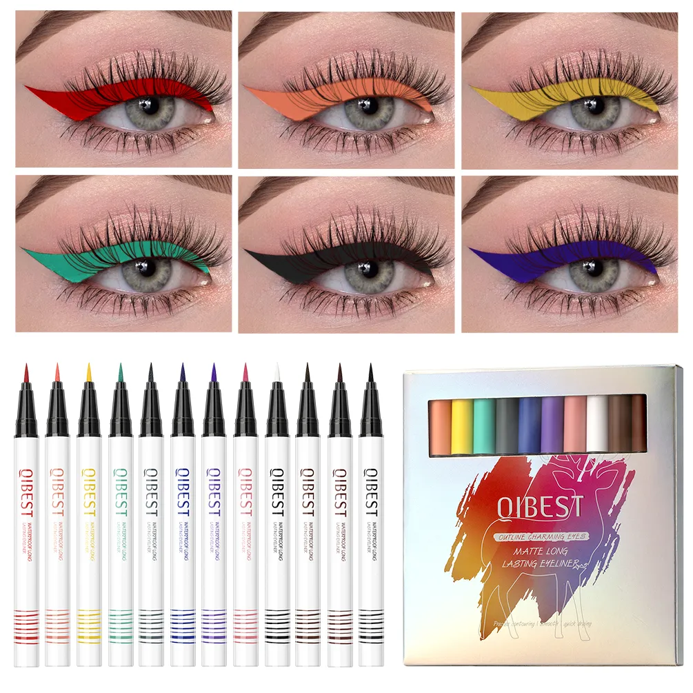 12 Colors Matte Eyeliner Pencil Set Glitter Makeup Waterproof Colorful Liquid Crystal Diamond Eye Liner Pen