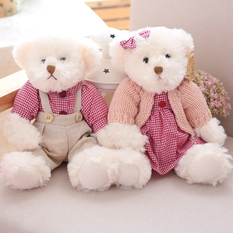2 Pieces Lovely Teddy Bear Plush Toys Stuffed Cute Bear With Beautiful Dress For Baby Girl