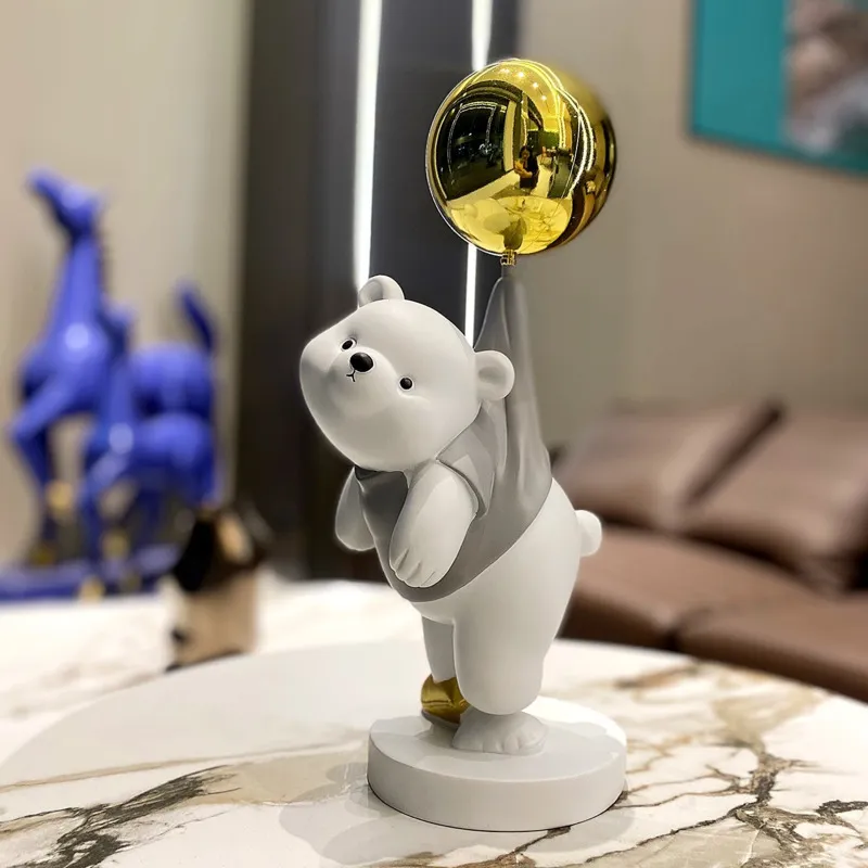 40cm Cartoon Polar Bear Large Statue Ornaments Kawaii Balloon Bear Sculpture Figurines Porch Living Room Home