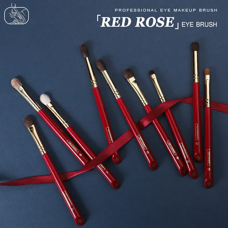 Chichodo Makeup Brush Luxurious Red Rose Series Selected Natural Animal Hair Eyebrushes Set Professional Eye Make