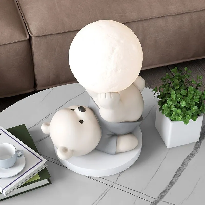 Cartoon Bear Statue Night Light Desktop Ornaments Animal Polar Bear Sculpture Lamp Nordic Living Room Porch