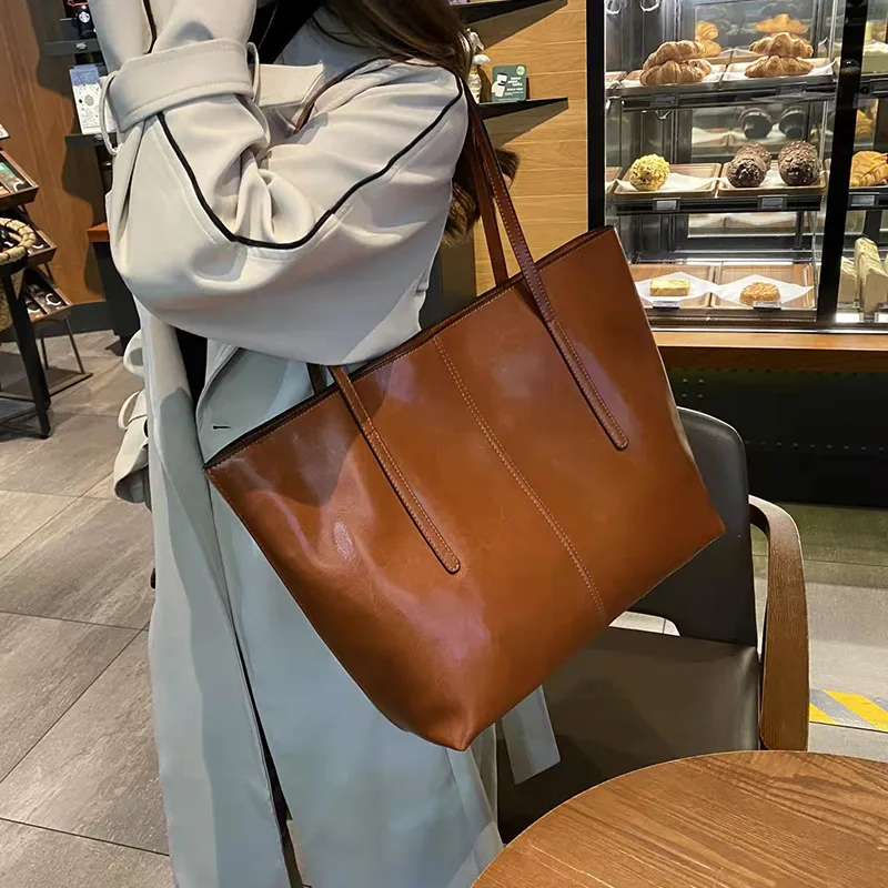 Cowhide Large New Fashion Leather Versatile Handbag Capacity Single Shoulder Women S Tote Bag