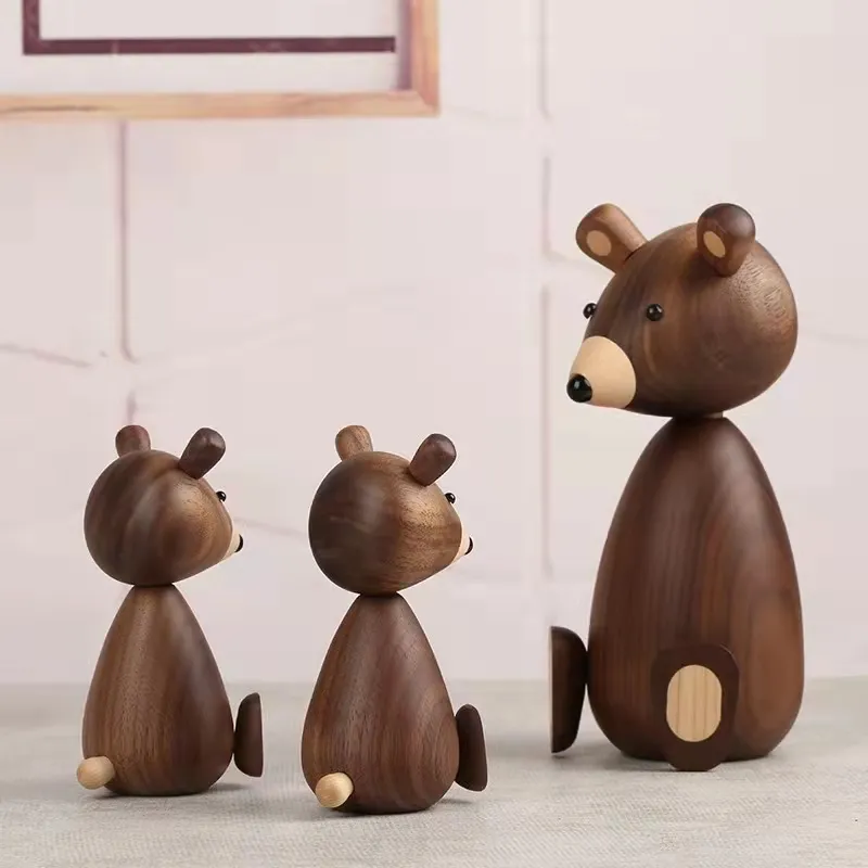 Denmark Wooden Brown Bear Home Decor Figurines High Quality Nordic Design Room Decor Gifts Crafts Family