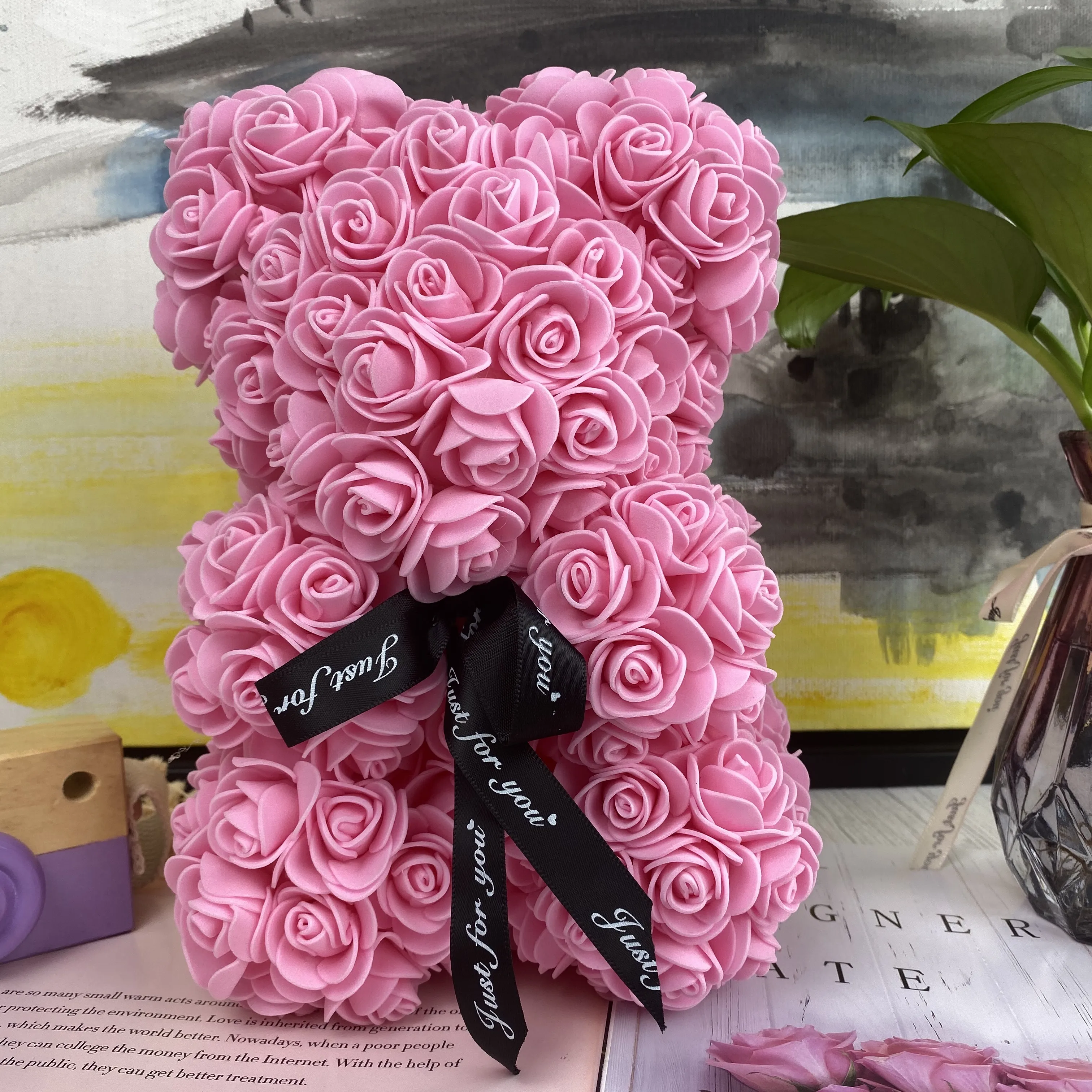 Dropshipping 25cm 40cm Teddy Rose Bear Artificial Flower Rose Of Bear Christmas Decoration For Home Valentines