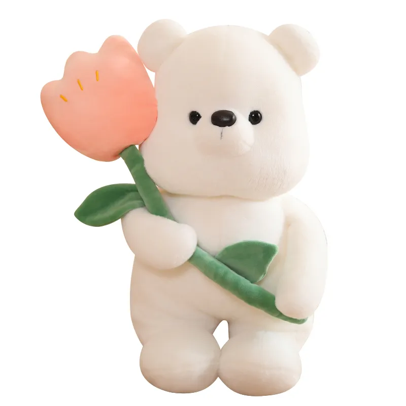 Kawaii Flower Bear Plush Toy Cute Cartoon Rose Bear Stuffed Animal Plushies Gift For Girls Birthday