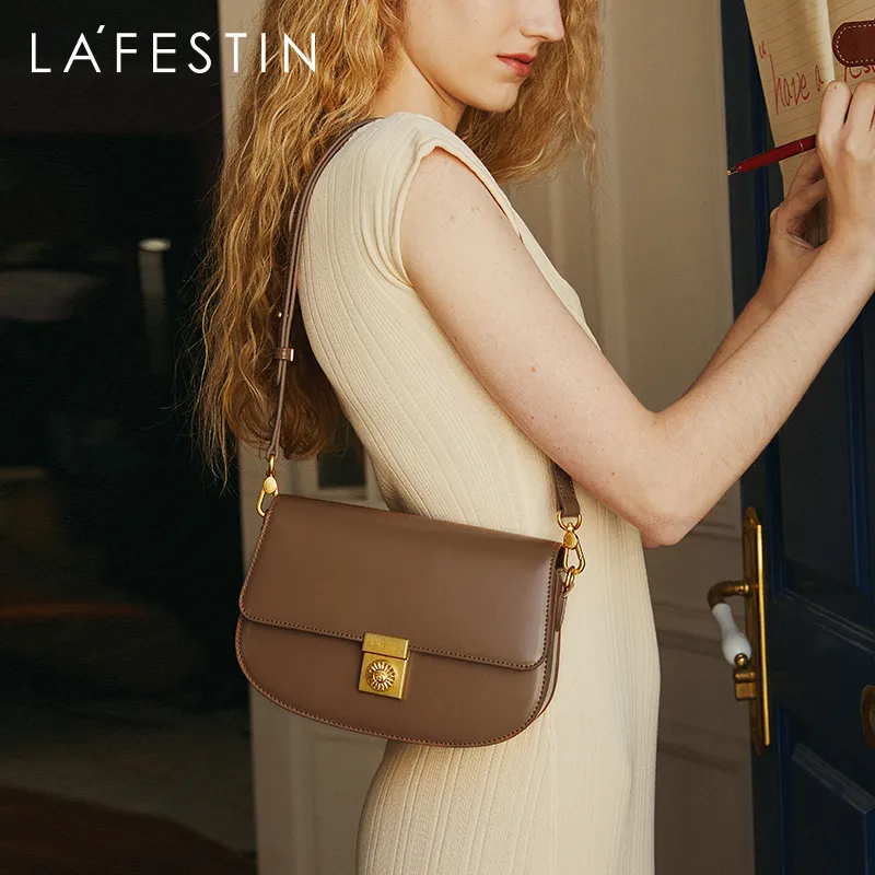 La Festin 2022 New Trendy Ladies High End Simple Saddle Bag Fashionable Leather Shoulder Messenger Handbag