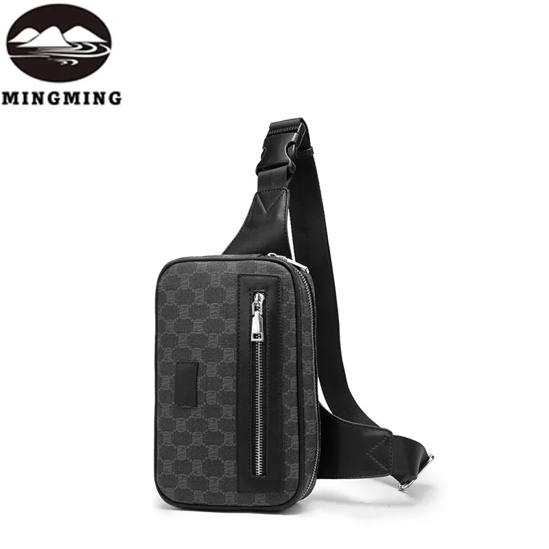 Men Shoulder Bag Pu Retro Printing Waterproof Convenient Fashion Chest Bag Leisure Outdoor Sports Bicycle Mobile